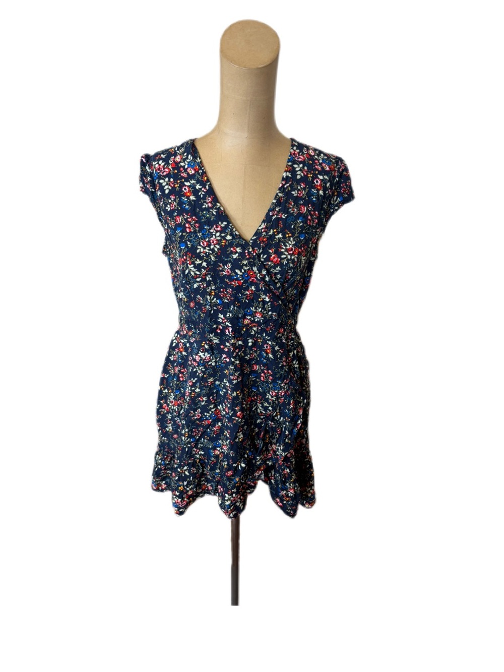 J.Crew Navy Floral Ruffle Front Mini Dress Size 8